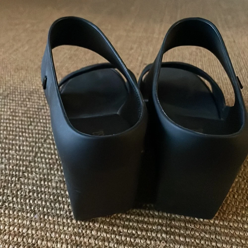 Melissa Black Double-Strap Wedge Sandals - Picture 4 of 11